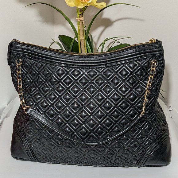 Tory Burch Fleming Marion Quilted Chain Large Women's Tote Black - Picture 3 of 16